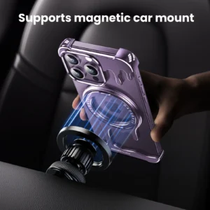 Luxury Premium Wireless Frameless with Magsafe Kickstand 360° Rotatable Magnetic Stand Case Cover For iPhone 14 Pro Max - Purple
