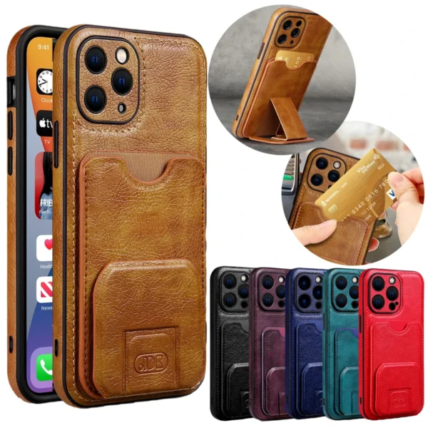 Luxury Premium PU leather Multifunction Card Holder Fashion Case Cover For iPhone 15 Pro Max