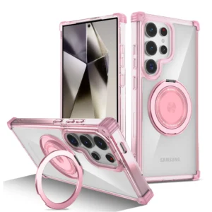 KEYSION Transparent Magnetic Ring Case Cover For Samaung Galaxy S24 Ultra - Pink