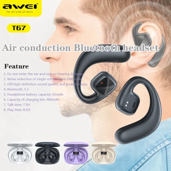 Awei T67 Air Conduction Wireless Bluetooth Headset Sport Waterproof Wireless Headphones