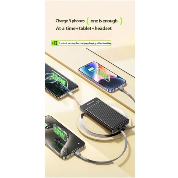 Luxury Premium Awei P88K 22.5W Portable Power Bank 10000mAh With 2 Charging Cable - Image 2