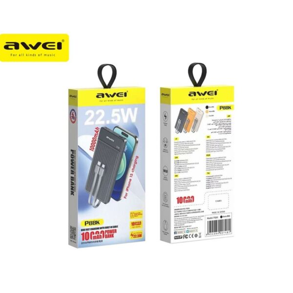 Luxury Premium Awei P88K 22.5W Portable Power Bank 10000mAh With 2 Charging Cable - Image 5