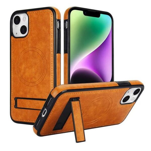 Luxury Premium Leather Invisible Stand Holder  Magsafe Wireless Charging Case Cover For iPhone 14 Plus/15 Plus - Image 18