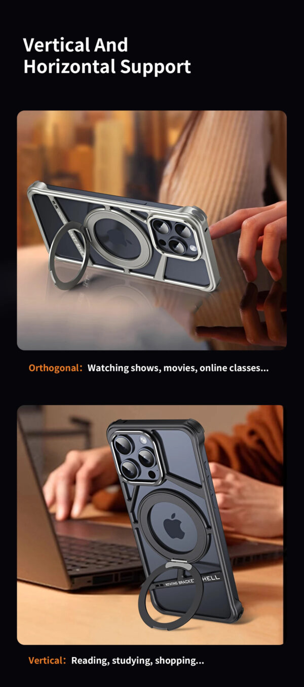 Luxury Premium 2024 New Magnetic Aluminum Alloy Swivel Stand Case Cover For iPhone Series - Image 12