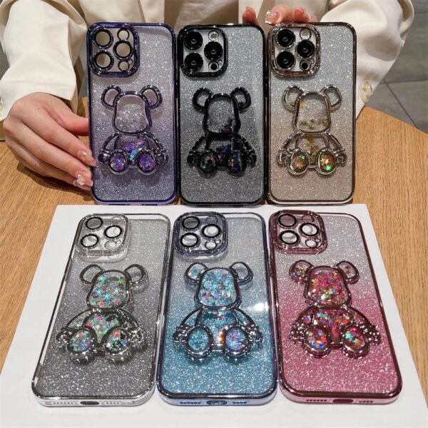 Luxury Premium Eletroplated Glitter Quicksand Cartoon Bear Case for iPhone Series - Image 14