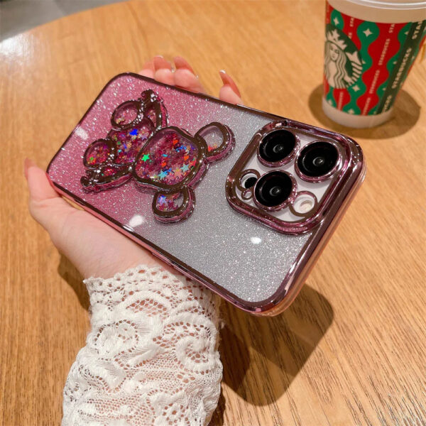 Luxury Premium Eletroplated Glitter Quicksand Cartoon Bear Case for iPhone Series - Image 9