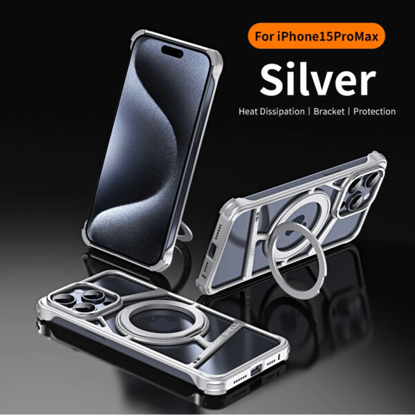 Luxury Premium 2024 New Magnetic Aluminum Alloy Swivel Stand Case Cover For iPhone Series - Image 2