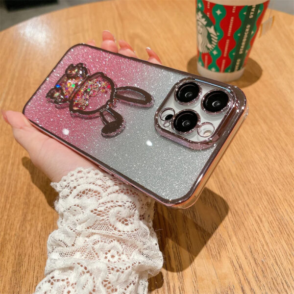 Luxury Premium Eletroplated Glitter Quicksand Cartoon Bear Case for iPhone Series - Image 6