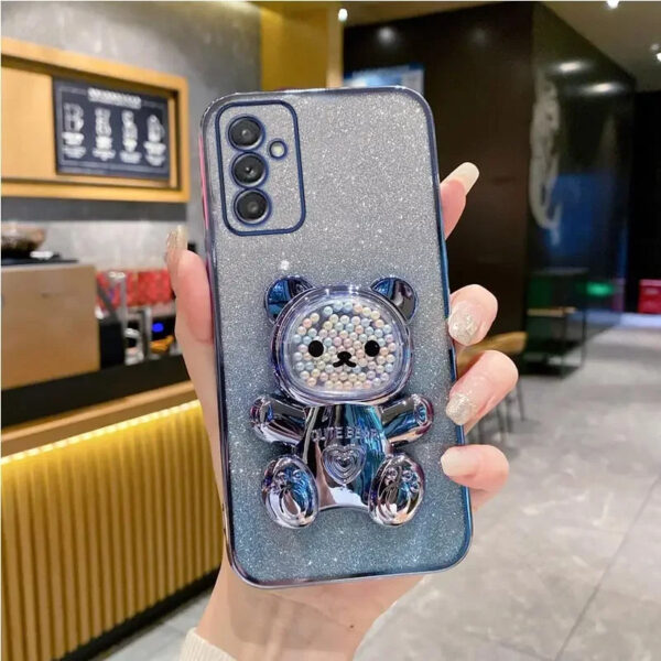 Luxury Premium Eletroplated Glitter Quicksand Cartoon Bear Case Cover and 3D Glass Protector for Samsung Galaxy A Series - Image 7