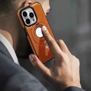 Luxury Premium Faux Leather Invisible Ring Stand Magnetic Phone Case for iPhone Series