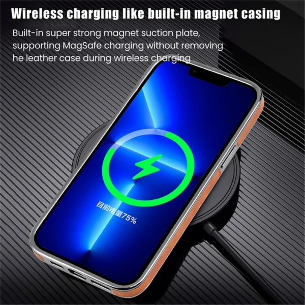 Luxury Premium Leather Invisible Stand Holder  Magsafe Wireless Charging Case Cover For iPhone 15 Pro/15 Pro Max - Image 10