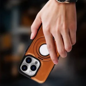 Luxury Premium Faux Leather Invisible Ring Stand Magnetic Phone Case for iPhone Series