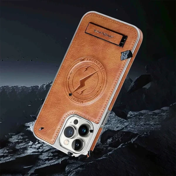 Luxury Premium Leather Invisible Stand Holder  Magsafe Wireless Charging Case Cover For iPhone 15 Pro/15 Pro Max - Image 12