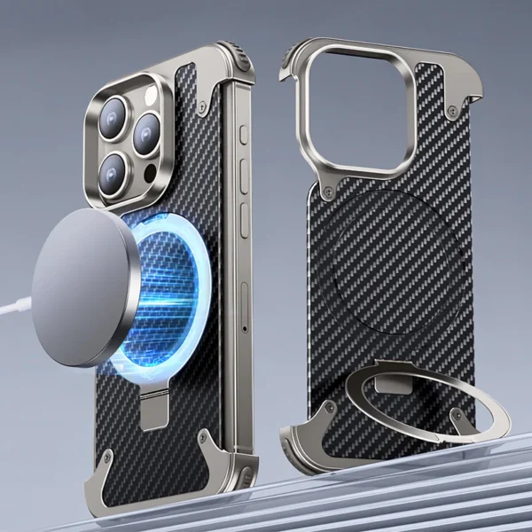 Luxury Premium Oatsbasf Magsafe Magnetic Anti-Collision Carbon Fibre Case Cover for iPhone 15 Pro (Copy) - Image 6