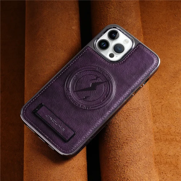 Luxury Premium Leather Invisible Stand Holder  Magsafe Wireless Charging Case Cover For iPhone 15 Pro/15 Pro Max - Image 16