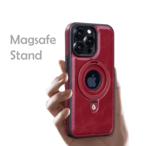 Luxury Premium Faux Leather Invisible Ring Stand Magnetic Phone Case for iPhone Series