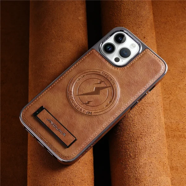 Luxury Premium Leather Invisible Stand Holder  Magsafe Wireless Charging Case Cover For iPhone 15 Pro/15 Pro Max - Image 17