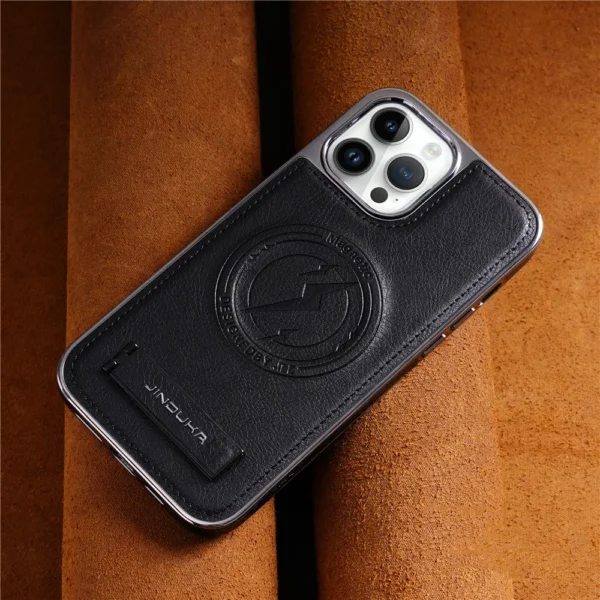 Luxury Premium Leather Invisible Stand Holder  Magsafe Wireless Charging Case Cover For iPhone 15 Pro/15 Pro Max - Image 14