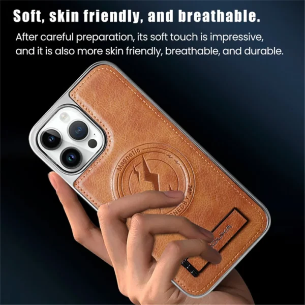 Luxury Premium Leather Invisible Stand Holder  Magsafe Wireless Charging Case Cover For iPhone 15 Pro/15 Pro Max - Image 9