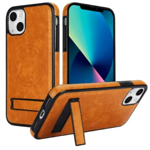 Luxury Premium Leather Invisible Stand Holder  Magsafe Wireless Charging Case Cover For iPhone 14 Plus/15 Plus