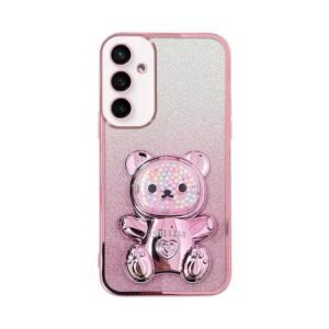 Luxury Premium Eletroplated Glitter Quicksand Cartoon Bear Case Cover and 3D Glass Protector for Samsung Galaxy A Series
