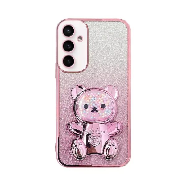 Luxury Premium Eletroplated Glitter Quicksand Cartoon Bear Case Cover and 3D Glass Protector for Samsung Galaxy A Series - Image 18