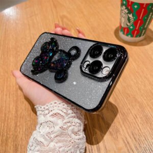 Luxury Premium Eletroplated Glitter Quicksand Cartoon Bear Case for iPhone Series
