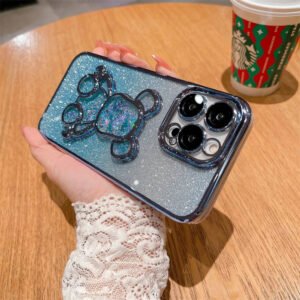 Luxury Premium Eletroplated Glitter Quicksand Cartoon Bear Case for iPhone Series