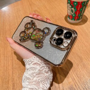 Luxury Premium Eletroplated Glitter Quicksand Cartoon Bear Case for iPhone Series