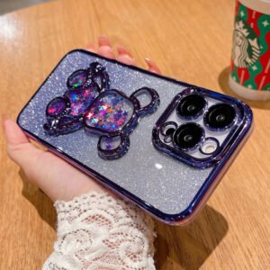 Luxury Premium Eletroplated Glitter Quicksand Cartoon Bear Case for iPhone Series