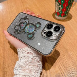 Luxury Premium Eletroplated Glitter Quicksand Cartoon Bear Case for iPhone Series