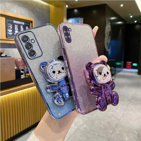 Luxury Premium Eletroplated Glitter Quicksand Cartoon Bear Case Cover and 3D Glass Protector for Samsung Galaxy A Series - Image 12