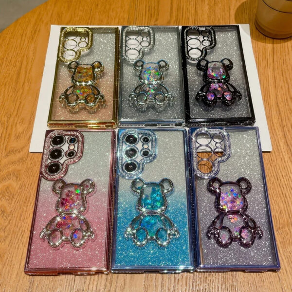 Luxury Premium Eletroplated Glitter Quicksand Cartoon Bear Case for Samsung Galaxy S21 Ultra/S22 Ultra