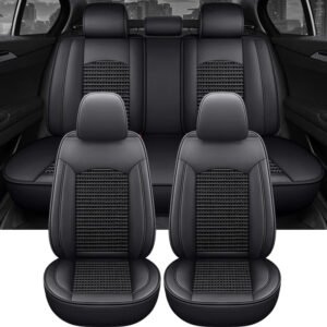 Luxury Premium Universal Leather With Ice Silk Material Summer Car Seat Cover - Black