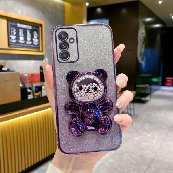 Luxury Premium Eletroplated Glitter Quicksand Cartoon Bear Case Cover and 3D Glass Protector for Samsung Galaxy A Series - Image 4