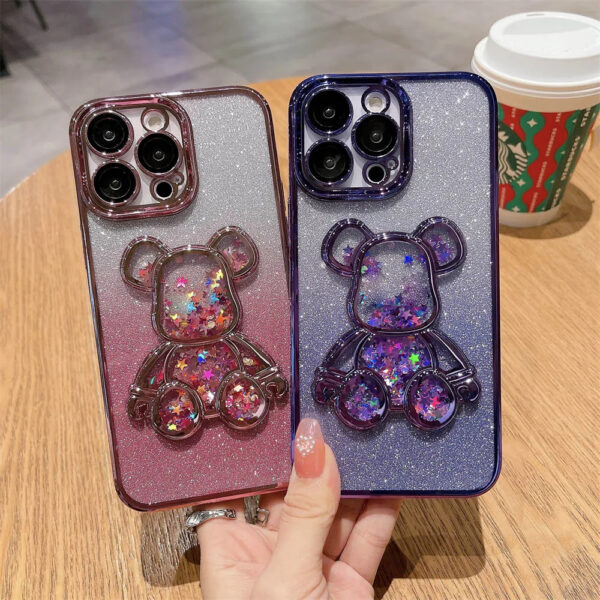 Luxury Premium Eletroplated Glitter Quicksand Cartoon Bear Case for iPhone Series