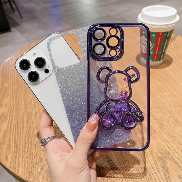 Luxury Premium Eletroplated Glitter Quicksand Cartoon Bear Case for iPhone Series - Image 19