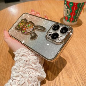 Luxury Premium Eletroplated Glitter Quicksand Cartoon Bear Case for iPhone Series