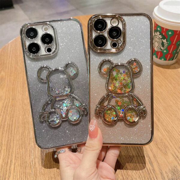 Luxury Premium Eletroplated Glitter Quicksand Cartoon Bear Case for iPhone Series - Image 20