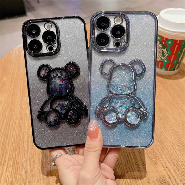 Luxury Premium Eletroplated Glitter Quicksand Cartoon Bear Case for iPhone Series - Image 22