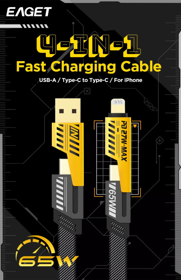 Luxury Premium 4 in 1 65W Fast Charging Lightning Nylon Braided USB Type C Cable - Image 24