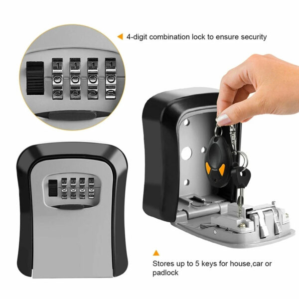 Key Safe Box 4 Digit Code Lock-Storage Key Box Outdoor Wall Mounted Security Password Key Box - Image 20