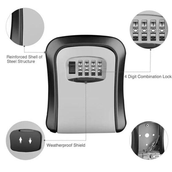 Key Safe Box 4 Digit Code Lock-Storage Key Box Outdoor Wall Mounted Security Password Key Box - Image 14