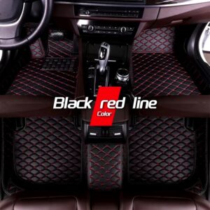Luxury Premium Universal PU Leather Waterproof Floor Mat Set Auto Foot Pad Protector Carpet Front and Rear Mats - Black Red