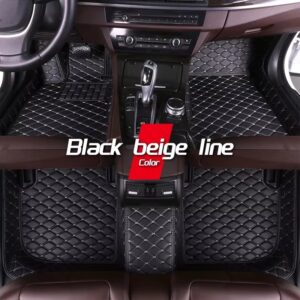 Luxury Premium Universal PU Leather Waterproof Floor Mat Set Auto Foot Pad Protector Carpet Front and Rear Mats - Black Beige