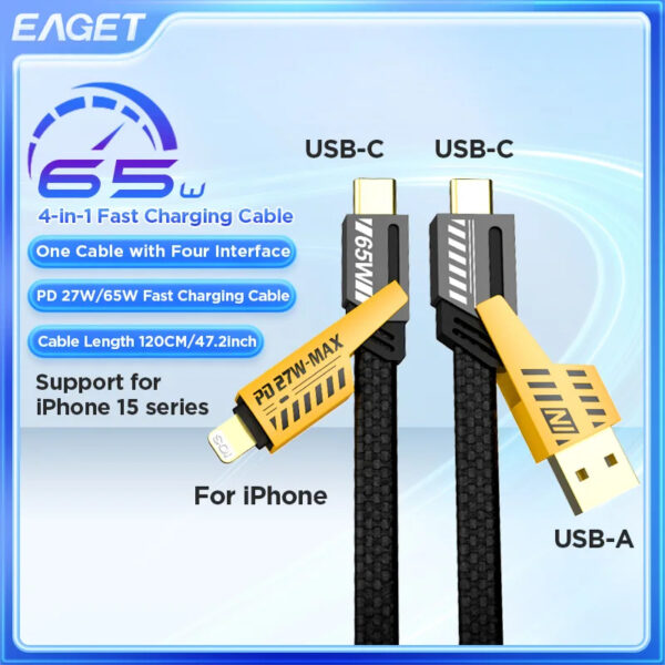 Luxury Premium 4 in 1 65W Fast Charging Lightning Nylon Braided USB Type C Cable - Image 25