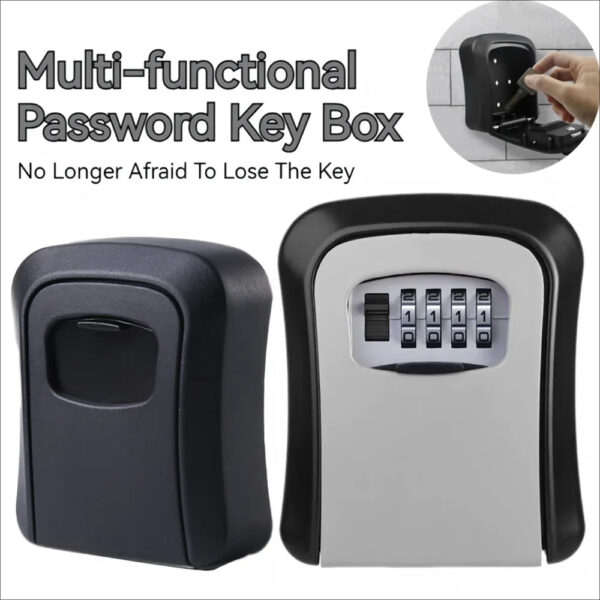 Key Safe Box 4 Digit Code Lock-Storage Key Box Outdoor Wall Mounted Security Password Key Box