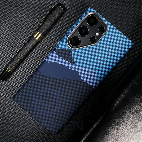 Luxury Premium Luminous Carbon Pixels Stand Holder Wireless Charging Hard PC Shockproof Case Cover For Samsung S23 Ultra/S24 Ultra - Image 14