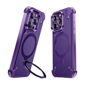 Luxury Premium Luxury Premium Leather Magsafe Ring Holder Invisible Kickstand Bezel Less Metal Slim Hard Ultra Thin Case Cover iPhone 14 Pro Max - Purple