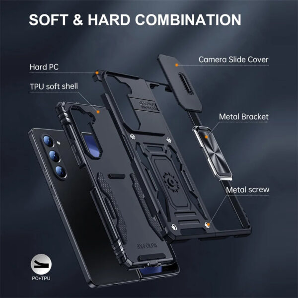 Luxury Premium Armor Hybrid with Ring Holder Kickstand  Rugged  Shockproof Case Cover For Samsung Z Fold 5/Z Fold 6 - Image 2